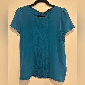 Zara Woman 100% Silk Teal Short Sleeve Blouse with Back Exposed Zipper – XS